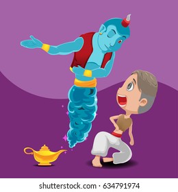 Blue Giant Genie Yellow Lamp Vector