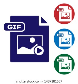 Blue GIF file document. Download gif button icon isolated on white background. GIF file symbol. Set color icons in circle buttons. Vector Illustration