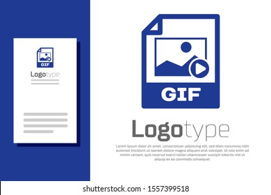 Blue GIF file document. Download gif button icon isolated on white background. GIF file symbol. Logo design template element. Vector Illustration