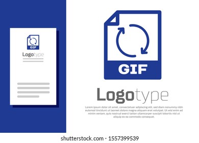 Blue GIF file document. Download gif button icon isolated on white background. GIF file symbol. Logo design template element. Vector Illustration