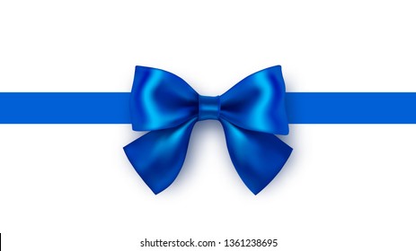 Blue gift bow. Beautiful clipart object isolated on white background. Realistic vector bow.