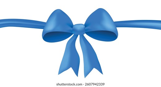 Blue gift bow, flat ribbons isolated on white background. Ribbon banner vector illustration. Holiday lace.