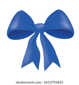 Blue gift bow, flat ribbons isolated on white background. Ribbon banner vector illustration. Holiday lace.