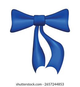 Blue gift bow, flat ribbons isolated on white background. Ribbon banner vector illustration. Holiday lace.
