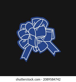 Blauer Geschenkbogen auf schwarzem Hintergrund. Vektorgrafik