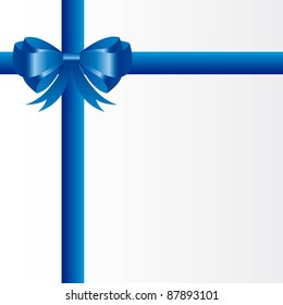 blue gift bow over white background, blank card. vector