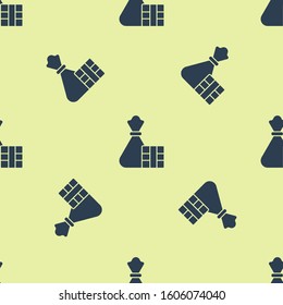 Blue Gift box and bag icon isolated seamless pattern on yellow background. Merry Christmas and Happy New Year.  Vector Illustration