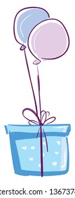 Caja de regalo azul con un vector de globos o una ilustración de color