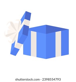 Blauer Geschenkbox in flachem Design für die Verwendung als Banner, Poster für Werbung