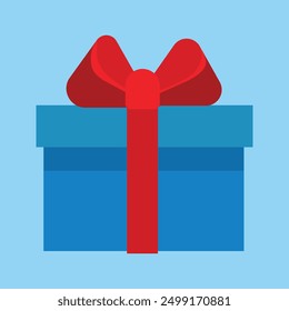 Caja de regalo azul en un estilo de diseño plano sobre un fondo azul