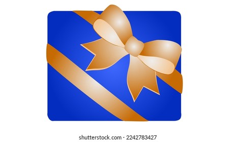 blue gift box with gold bow and ribbon