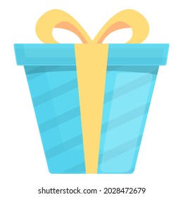 Blue gift box icon cartoon vector. Christmas present. Birthday ribbon