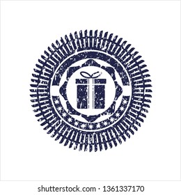 Blue gift box icon inside grunge seal