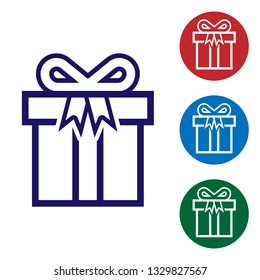 Blue Gift box icon isolated on white background. Set color icon in circle buttons. Vector Illustration
