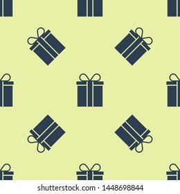 Blue Gift box icon isolated seamless pattern on white background.  Vector Illustration
