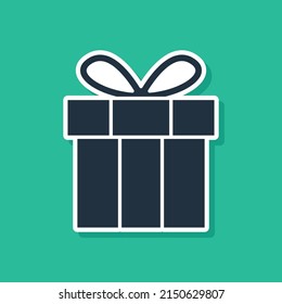 Blue Gift box icon isolated on green background. Happy Birthday.  Vector