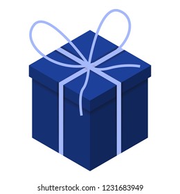 Blue gift box icon. Isometric of blue gift box vector icon for web design isolated on white background