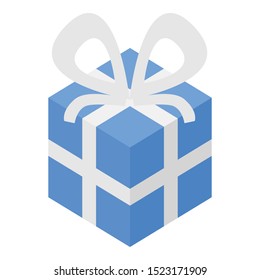 Blue gift box icon. Isometric of blue gift box vector icon for web design isolated on white background