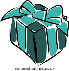Blue gift box, illustration, vector on white background.