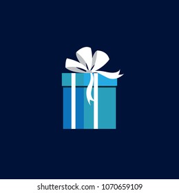 Blue gift box isolated on a dark background, vector illustration