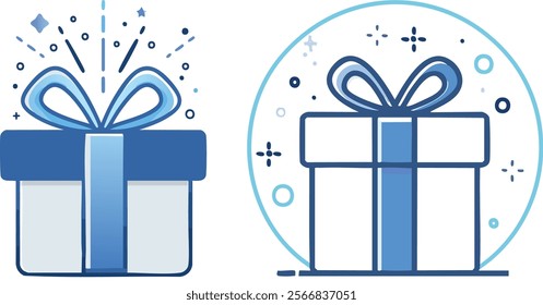 Blue gift box. Line vector graphic
