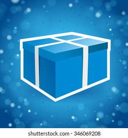 Blue Gift Box on a Sparkling Background