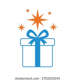 Blaue Geschenkbox mit orangefarbenen Sternen
