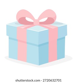 Blue gift box with pink bow flat design illustration 
