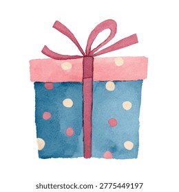 Blue gift box with pink ribbon