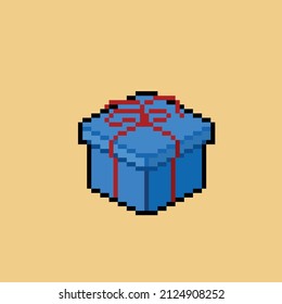 blue gift box in pixel art style