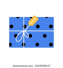 Blue Gift Box With Polka Dots In Flat Vector Illustration Symbolizing Gifting, Celebration, And Surprise, Isolated On White Background