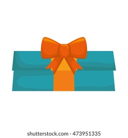 blue gift box present orange ribbon decoration vector illustration