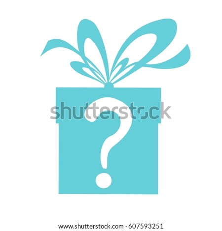 Blue Gift box with a question mark. Vector Illustration