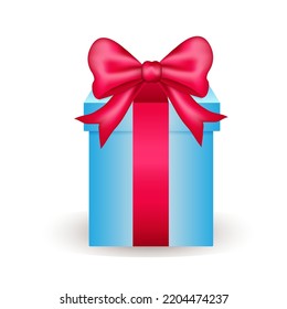 blue gift box with a red bow isolated on a white background