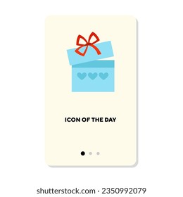 Blue gift box with red bow flat icon. Vertical sign or vector illustration of birthday or Christmas present. Holiday, birthday, entertainment, celebration concept for web design and apps