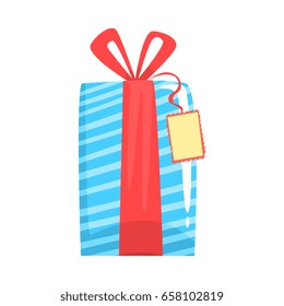 Blue gift box with red ribbon cartoon vector Illustration