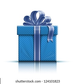 Blue gift box with ribbon and bow. Vector illustration