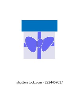 Blue gift box with ribbon bow isolated on a white background.