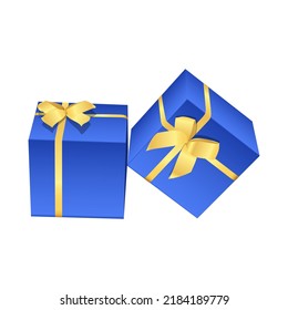 Blue Gift Box with Ribbon - Gift Box vector illustration