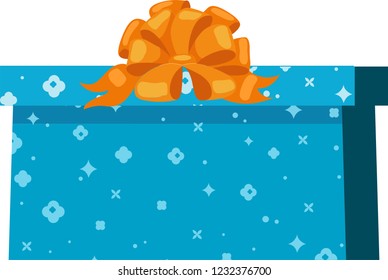 Blue gift box with sparkling pattern and orange bowknot