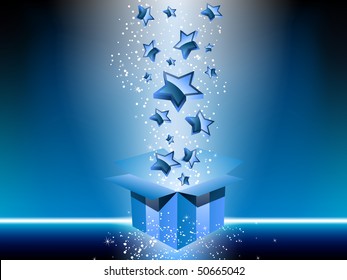 Blue gift box with stars. Editable Vector Image