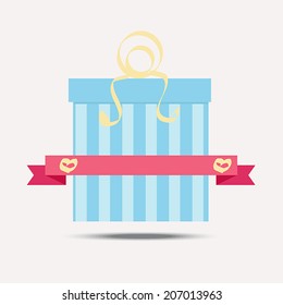 Blue gift box wit pink label