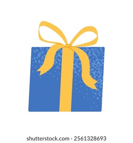 Blue gift box with yellow bow. Happy Hanukkah illustration. Flat vector illustration isolated on white background.