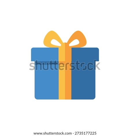 Blue gift box with yellow ribbon on white background