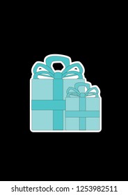 blue gift boxes with ribbon on the black background.