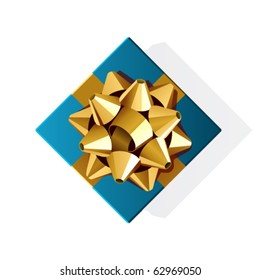 Regalo azul con ilustración vectorial de la parte superior del arco dorado. Eps 10