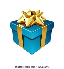 Blue gift with gold bow vector illustration. Eps 10