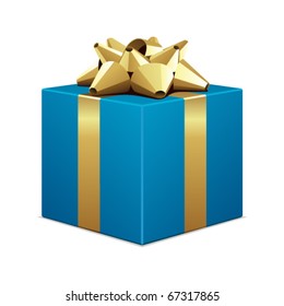 Blue gift with gold bow vector illustration