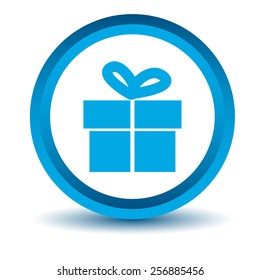 Blue gift icon on a white background. Vector illustration 