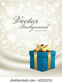 Blue gift on silk vector card